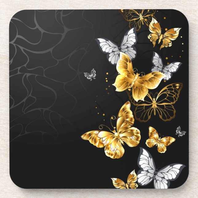 Gold and white butterflies coaster (Front)