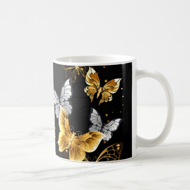 Gold and white butterflies coffee mug (Right)