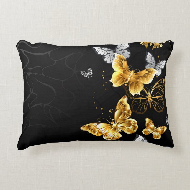Gold and white butterflies decorative cushion (Front)