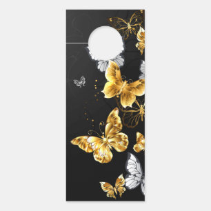 Gold and white butterflies door hanger