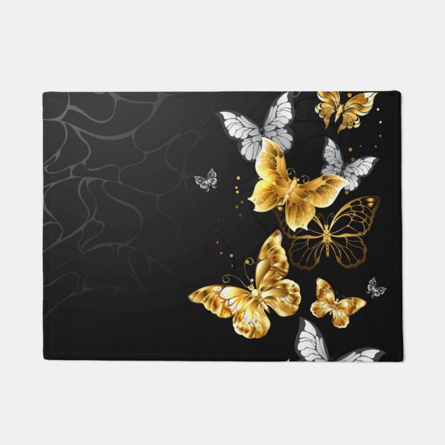 Gold and white butterflies doormat (Front)