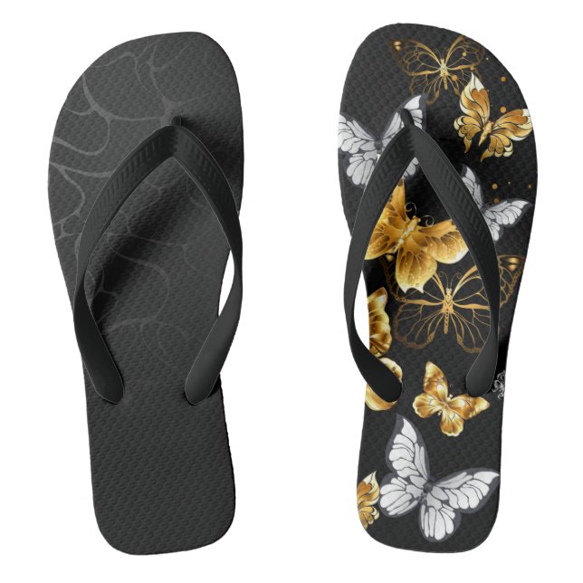 Gold and white butterflies flip flops (Footbed)
