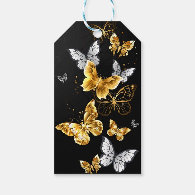Gold and white butterflies gift tags (Front)