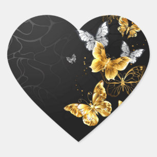 Gold and white butterflies heart sticker