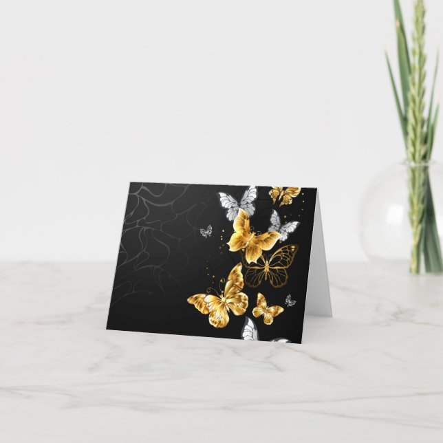 Gold and white butterflies holiday card (Front)