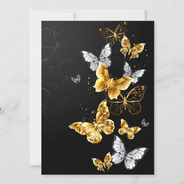 Gold and white butterflies holiday card (Front)