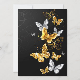 Gold and white butterflies holiday card