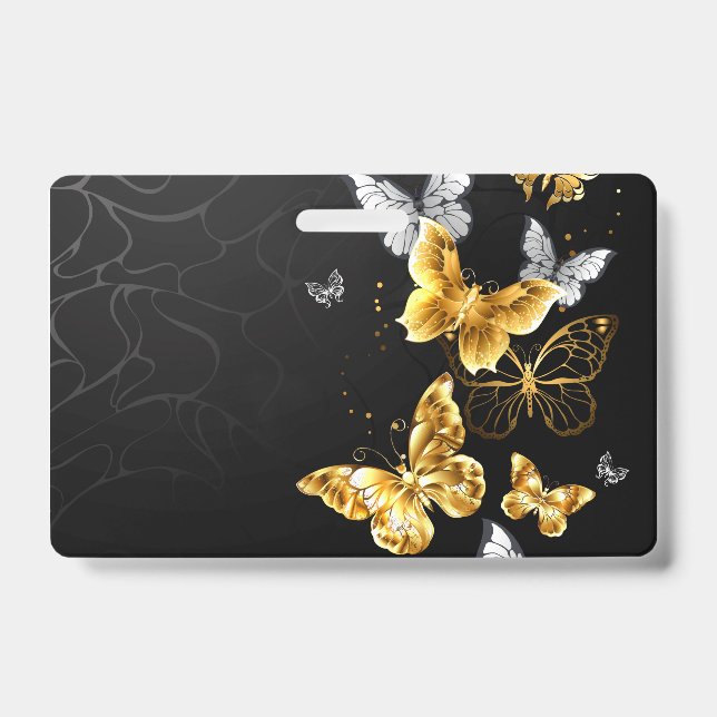Gold and white butterflies ID badge (Front)