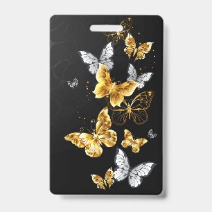 Gold and white butterflies ID badge