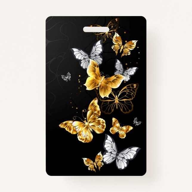 Gold and white butterflies ID badge (Front)
