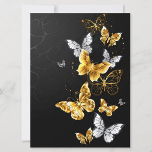 Gold and white butterflies invitation