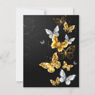 Gold and white butterflies invitation