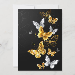 Gold and white butterflies invitation