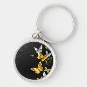 Gold and white butterflies key ring