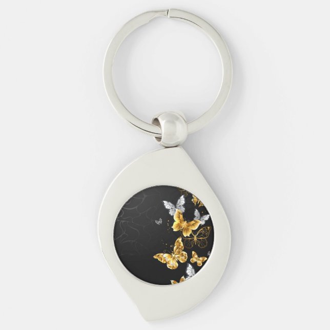 Gold and white butterflies key ring (Front)
