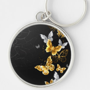 Gold and white butterflies key ring