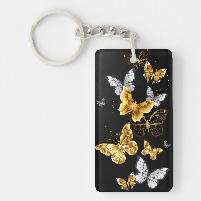 Gold and white butterflies key ring (Front)