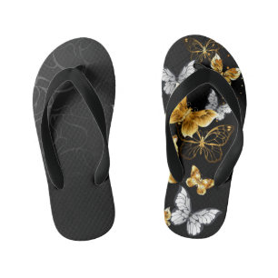 Gold and white butterflies kid's flip flops