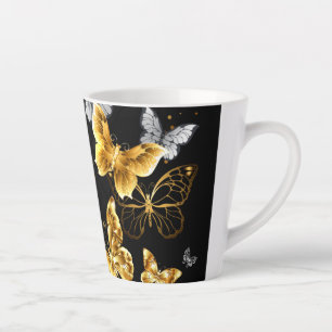 Gold and white butterflies latte mug