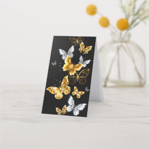 Gold and white butterflies loyalty card