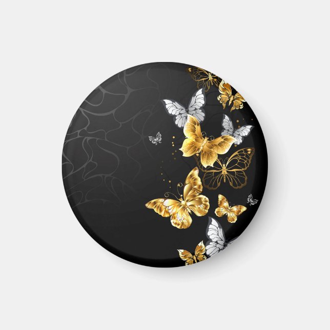 Gold and white butterflies magnet (Front)
