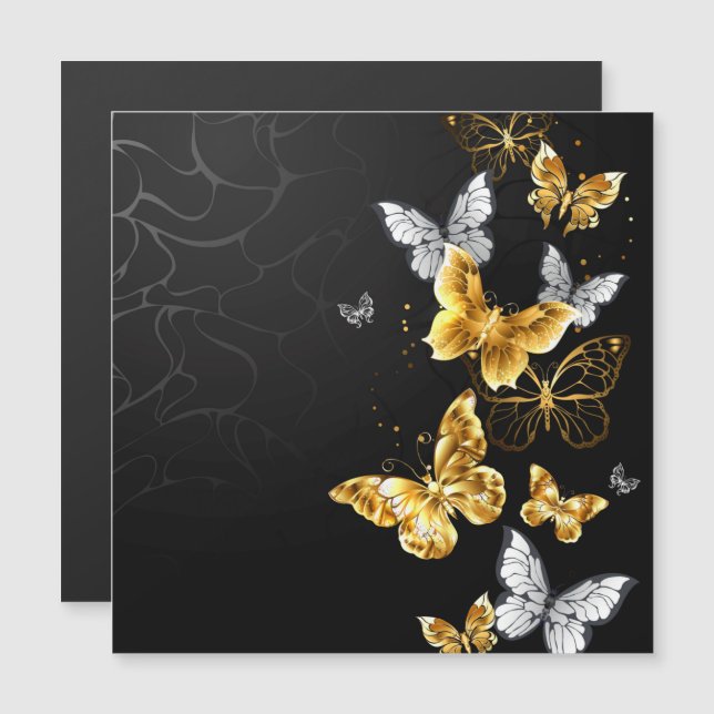 Gold and white butterflies magnetic invitation (Front/Back)