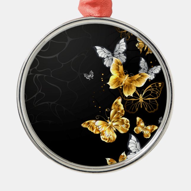 Gold and white butterflies metal tree decoration (Front)