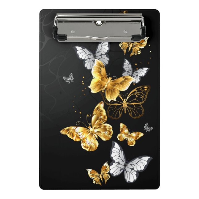 Gold and white butterflies mini clipboard (Front)