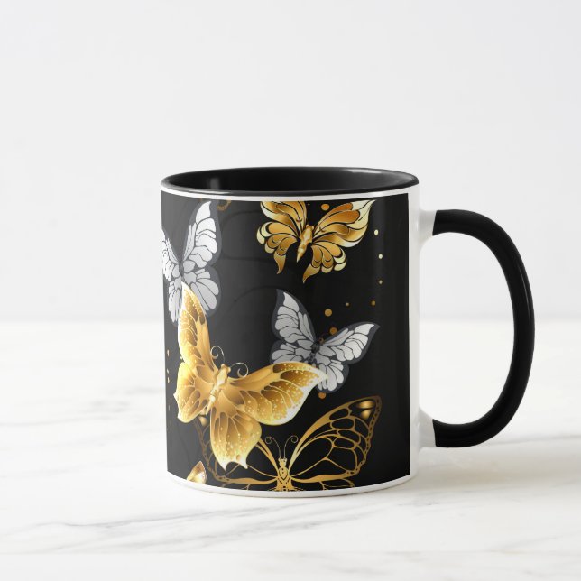 Gold and white butterflies mug (Right)
