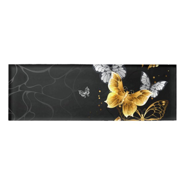 Gold and white butterflies name tag (Front)