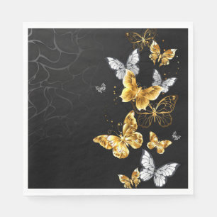 Gold and white butterflies napkin