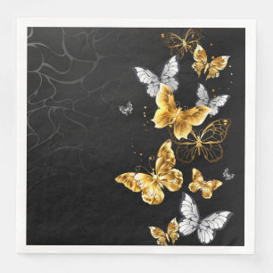 Gold and white butterflies napkin