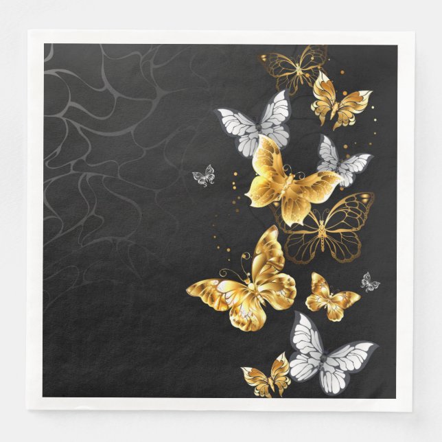 Gold and white butterflies napkin (Front)