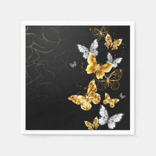 Gold and white butterflies napkin