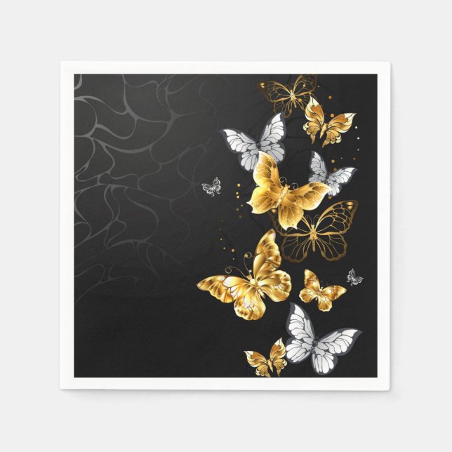 Gold and white butterflies napkin (Front)