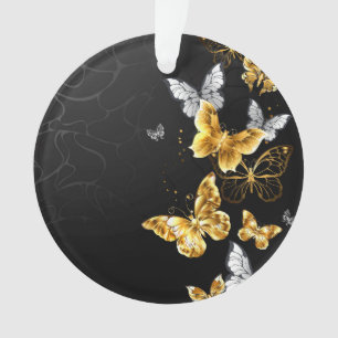 Gold and white butterflies ornament