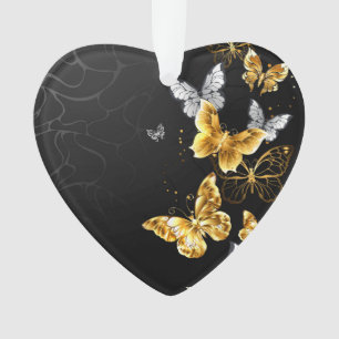 Gold and white butterflies ornament