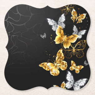 Gold and white butterflies paper coaster