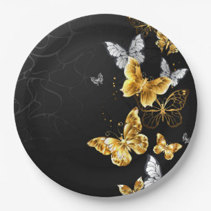 Gold and white butterflies paper plate