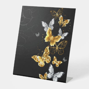 Gold and white butterflies pedestal sign