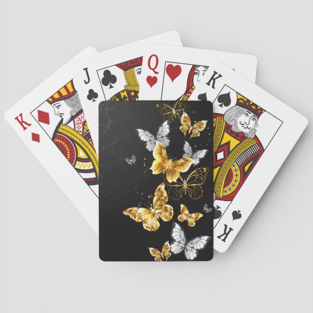 Gold and white butterflies playing cards (Back)