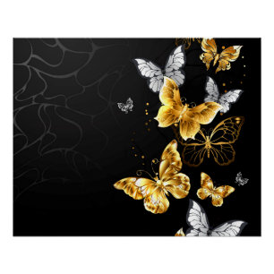 Gold and white butterflies poster
