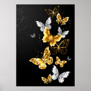 Gold and white butterflies poster