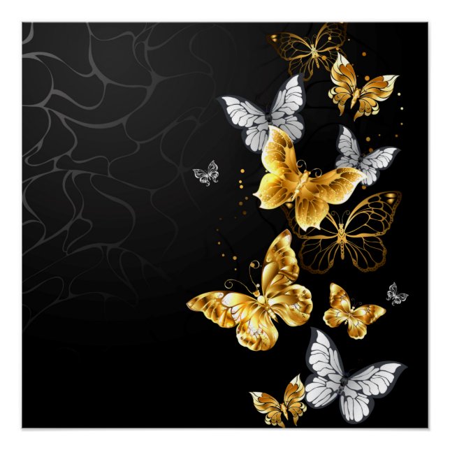 Gold and white butterflies poster (Front)