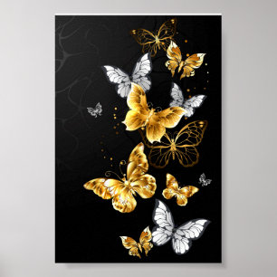 Gold and white butterflies poster