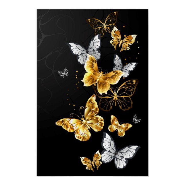 Gold and white butterflies poster (Front)