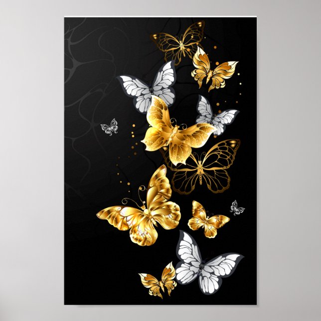 Gold and white butterflies poster (Front)