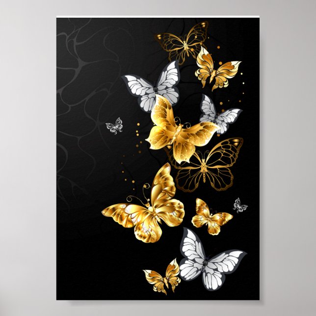 Gold and white butterflies poster (Front)