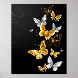 Gold and white butterflies poster