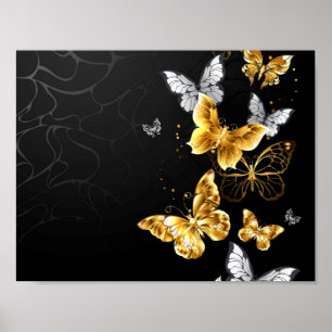 Gold and white butterflies poster